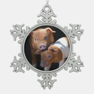 Pair of Baby Pigs Snowflake Pewter Christmas Ornament