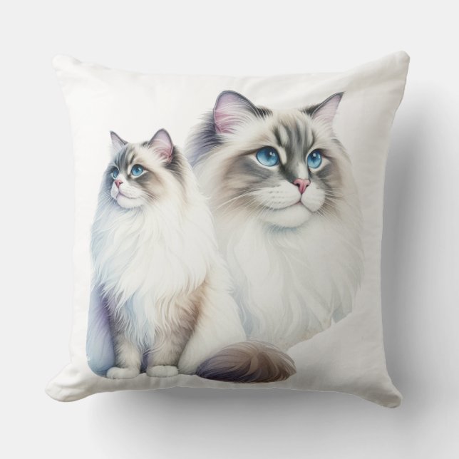 PAIR OF BEAUTIFUL FLUFFY RAGDOLL CATS THROW PILLOW (Front)