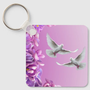 Pair Of Beautiful White Doves Keychain