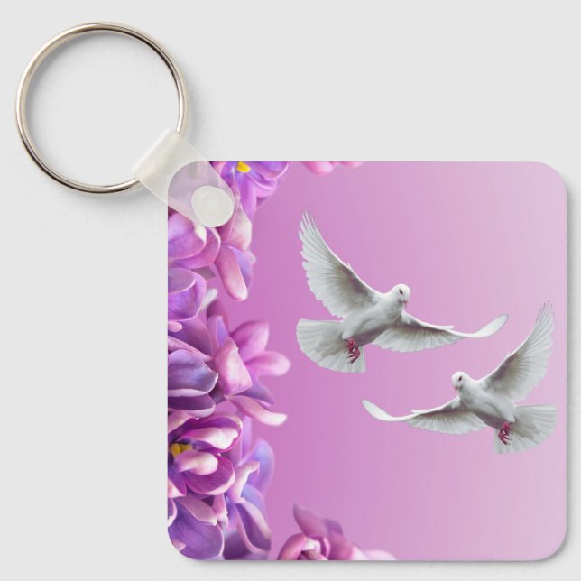 Pair Of Beautiful White Doves Keychain (Front)