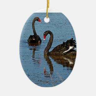 Pair of Black Swans Ceramic Ornament