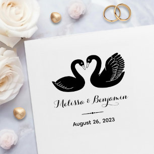 Pair of Black Swans Save the Date Wedding Self-inking Stamp