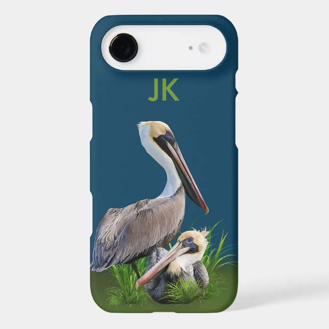 Pair of Brown Pelicans Customizable Monogram Case-Mate iPhone Case (Back)
