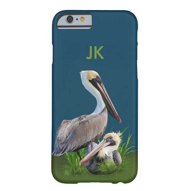 Pair of Brown Pelicans Customizable Monogram Case-Mate iPhone Case (Back)