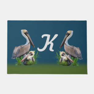 Pair of Brown Pelicans, Monogram Doormat