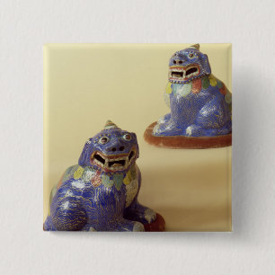 Pair of Chinese cloisonne dogs, 18th century 2 Inch Square Button