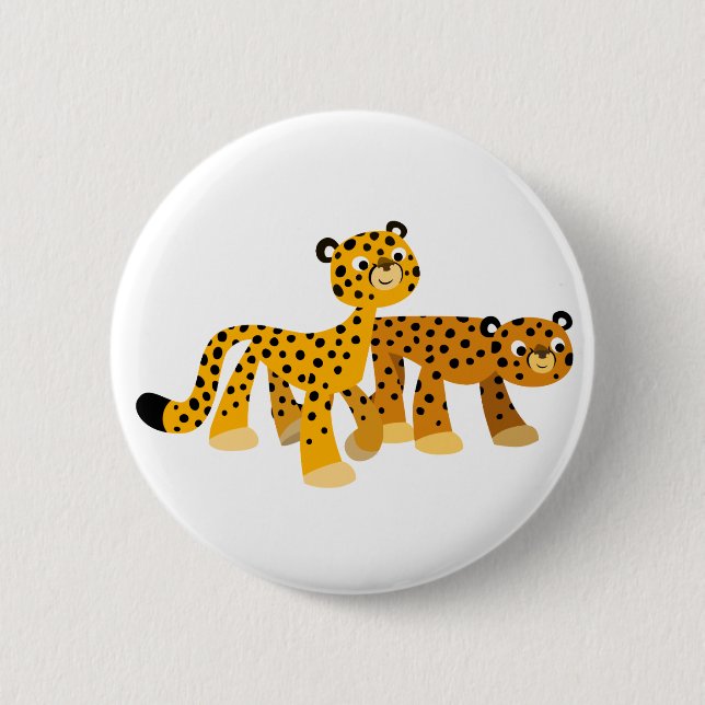 Pair of Cute Cartoon Cheetahs Button Badge (Front)
