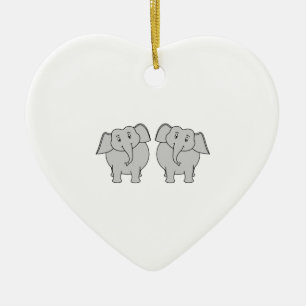 Pair of Cute Elephants. Couple. Ceramic Ornament