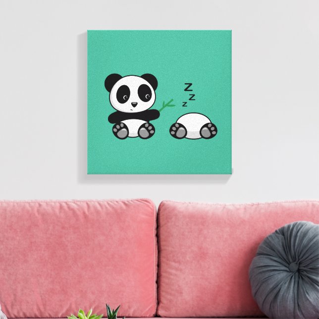 Pair of Cute Little Pandas on Green Canvas Print (Insitu(LivingRoom))