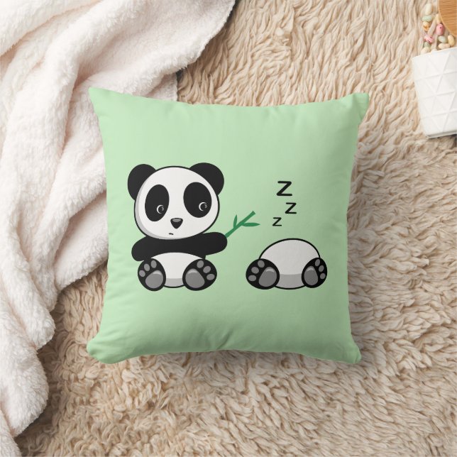 Pair of Cute Little Pandas on Green Throw Pillow (Blanket)