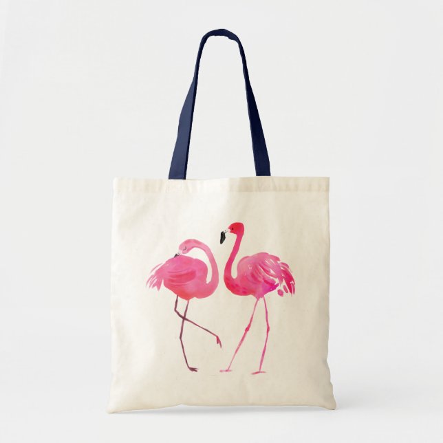 Pair Of Cute Pink Flamingo Illustration Tote Bag (Front)
