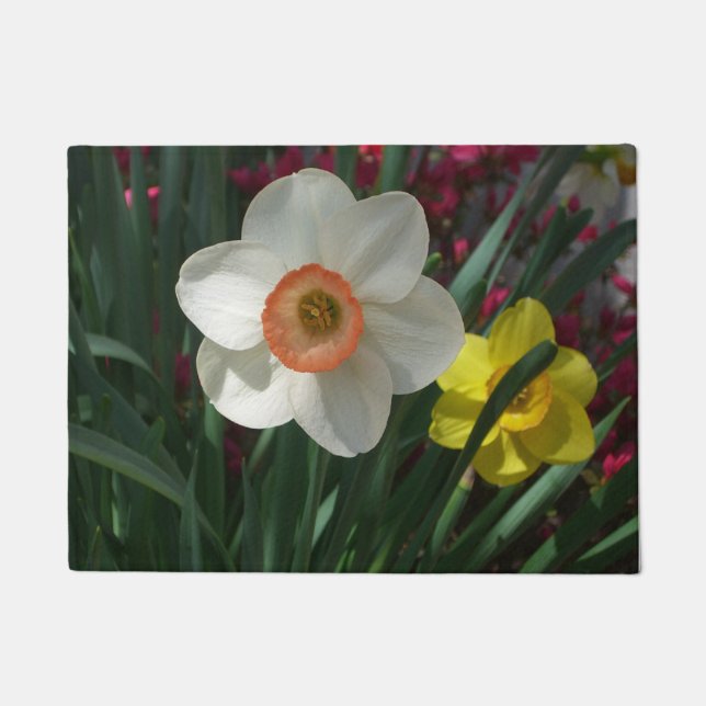 Pair of Daffodils Pink and Yellow Spring Flowers Doormat (Front)