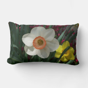 Pair of Daffodils Pink and Yellow Spring Flowers Lumbar Pillow