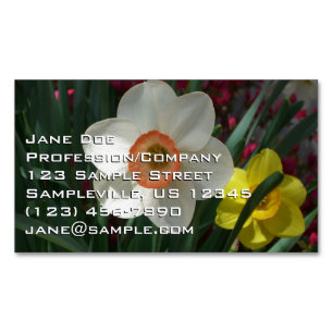 Pair of Daffodils Pink and Yellow Spring Flowers Magnetic Business Card