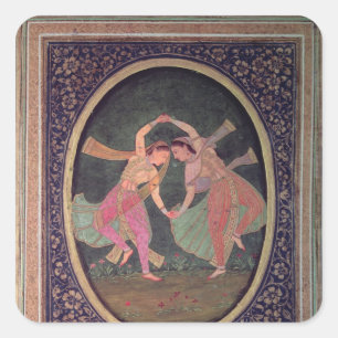 Pair of dancing girls performing a Kathak Square Sticker