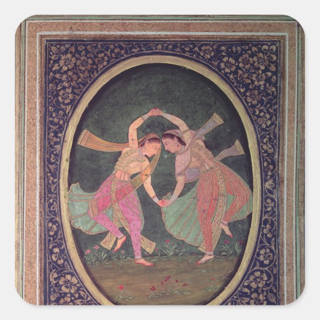 Pair of dancing girls performing a Kathak Square Sticker (Front)