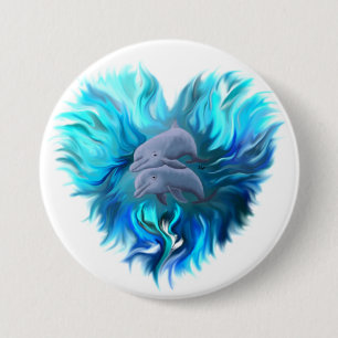 Pair of Dolphins 3 Inch Round Button