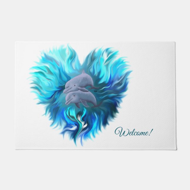 Pair of dolphins , Dolphin Heart Doormat (Front)