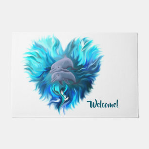 Pair of dolphins , Dolphin Heart Doormat