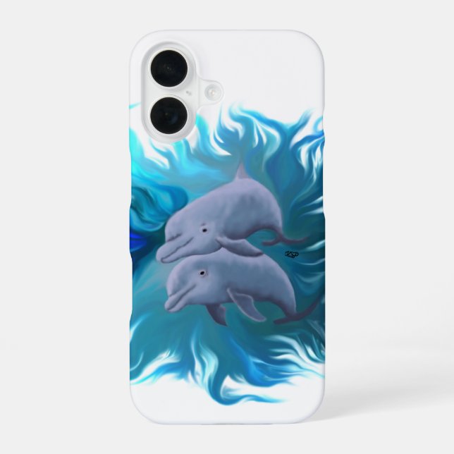 Pair of dolphins iPhone 16 case (Back)