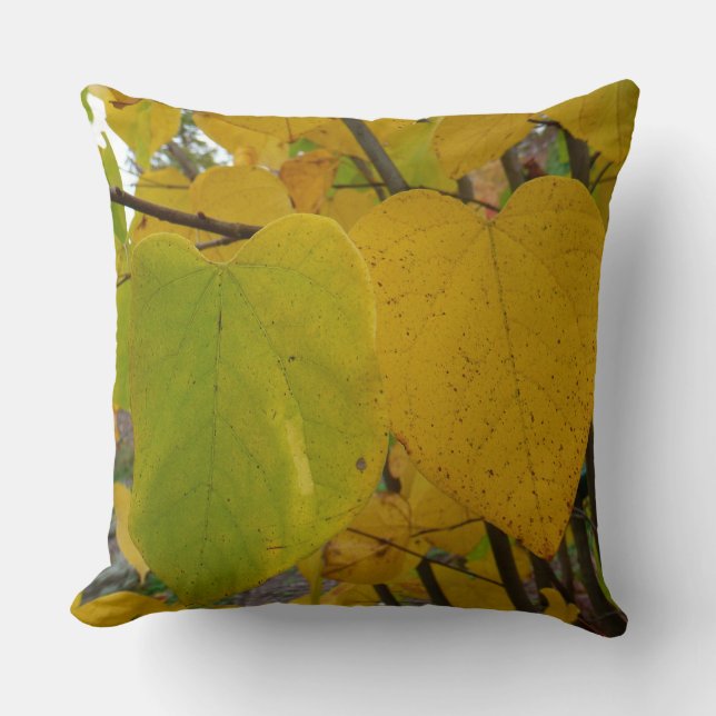 Pair of Fall Redbud Leaves Autumn Photography Throw Pillow (Front)