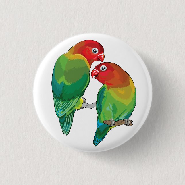 pair of fischer"s lovebirds 1 inch round button (Front)