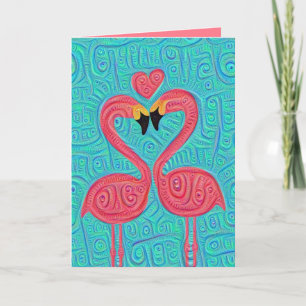 Pair of Flamingos in Love Holiday Card