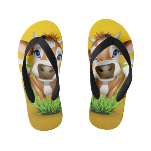 Pair of Flip Flops with Jersey cow over yellow