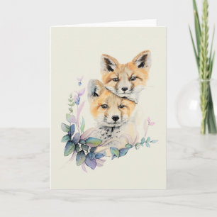 Pair of Foxes Watercolour Painting Card