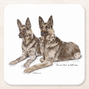 Pair of German Shepherd Dogs Square Paper Coaster