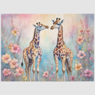 Pair of Giraffes in Love in a Pastel Garden Tissue Paper