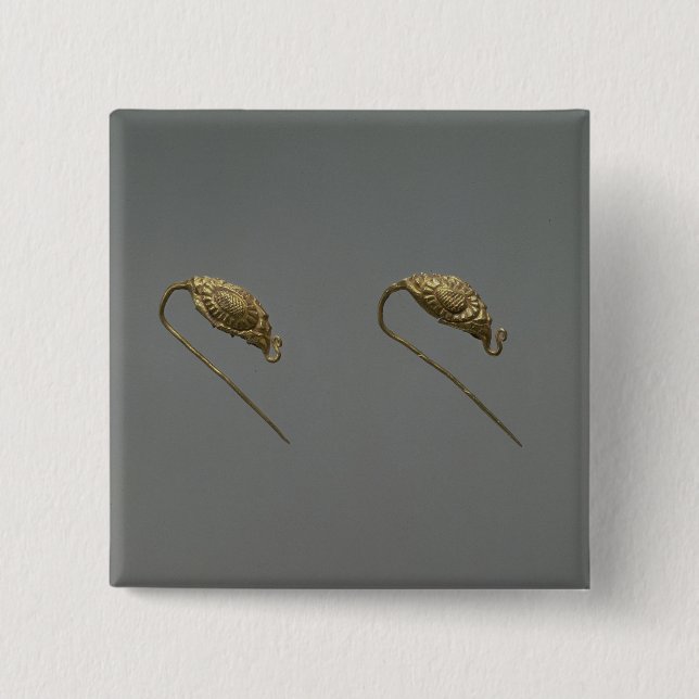 Pair of gold earrings, Liao Dynasty 2 Inch Square Button (Front)