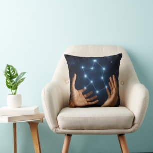 Pair of Hands Creating a Constellation Throw Pillow