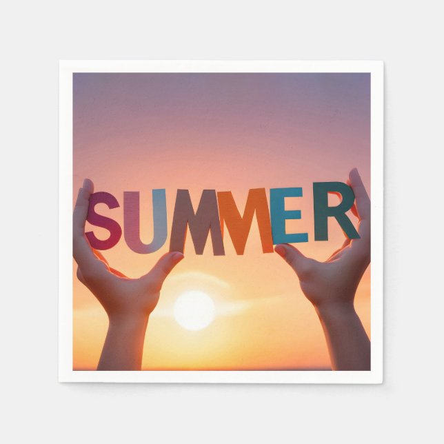 Pair of Hands Holding Summer Text  Napkin (Front)