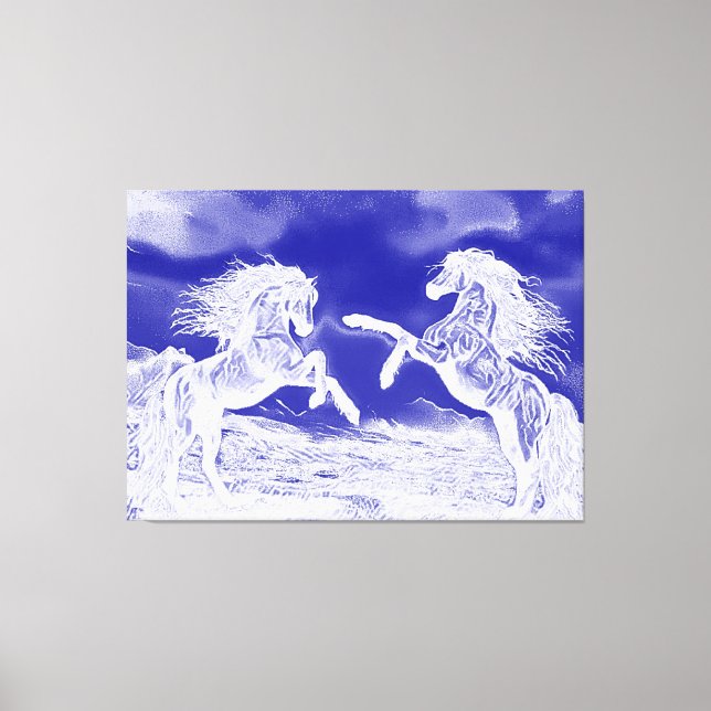 Pair Of Horses in Blue & White V4 Canvas Print (Front)