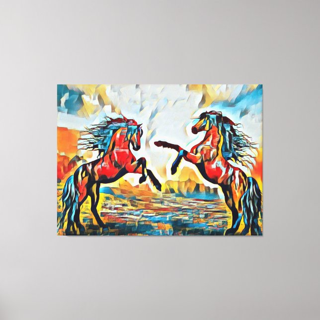 Pair Of Horses in Street Art Style Canvas Print (Front)