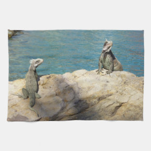 Pair of Iguanas Tropical Wildlife Photography Kitchen Towel