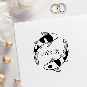 Pair of Japanese Koi Fish Wedding Monogram Rubber Stamp