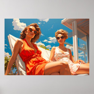 Pair of ladies on a Miami sun deck Poster