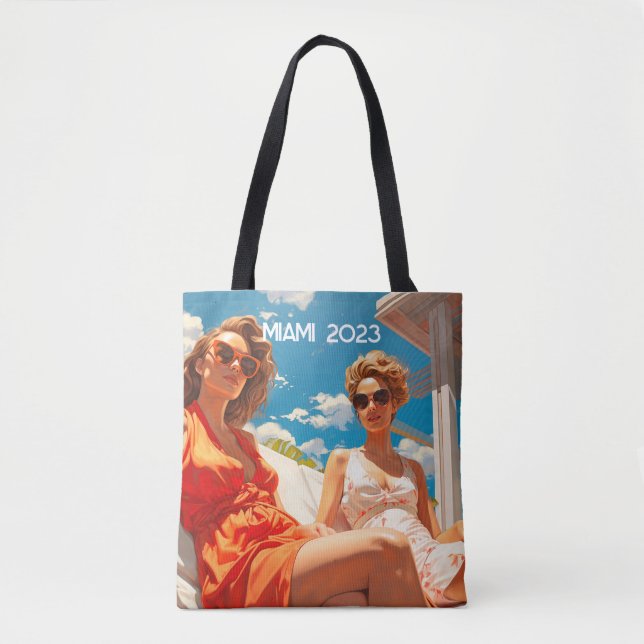 Pair of ladies on a Miami sun deck Tote Bag (Front)