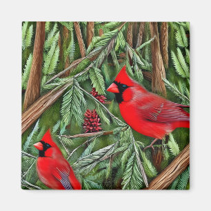Pair of Majestic Wild Red Cardinals Magnet