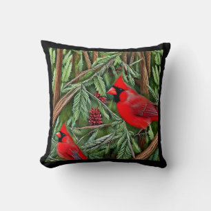Pair of Majestic Wild Red Cardinals Throw Pillow