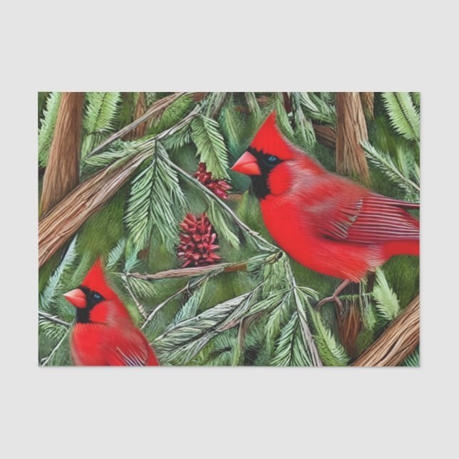 Pair of Majestic Wild Red Cardinals Tissue Paper (Front)