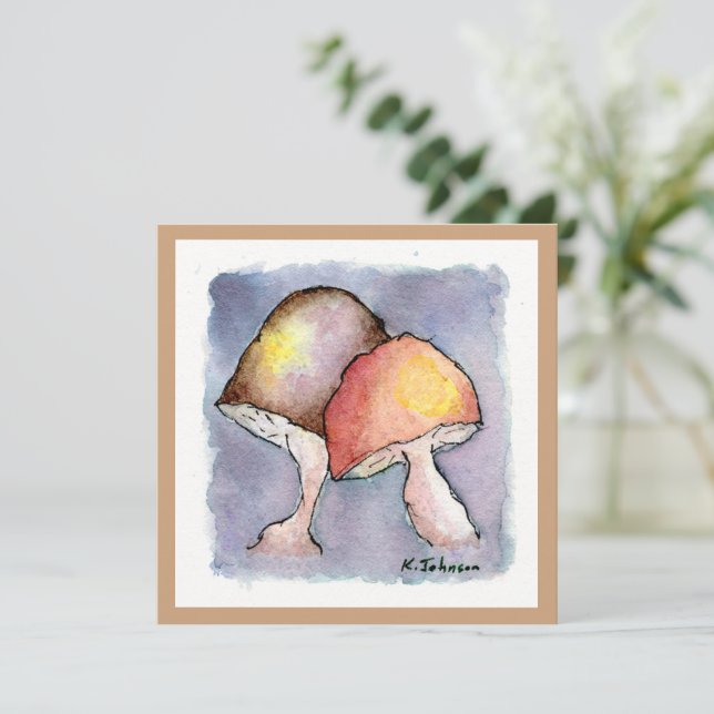 Pair of Mushrooms Watercolor Greeting Card (Standing Front)