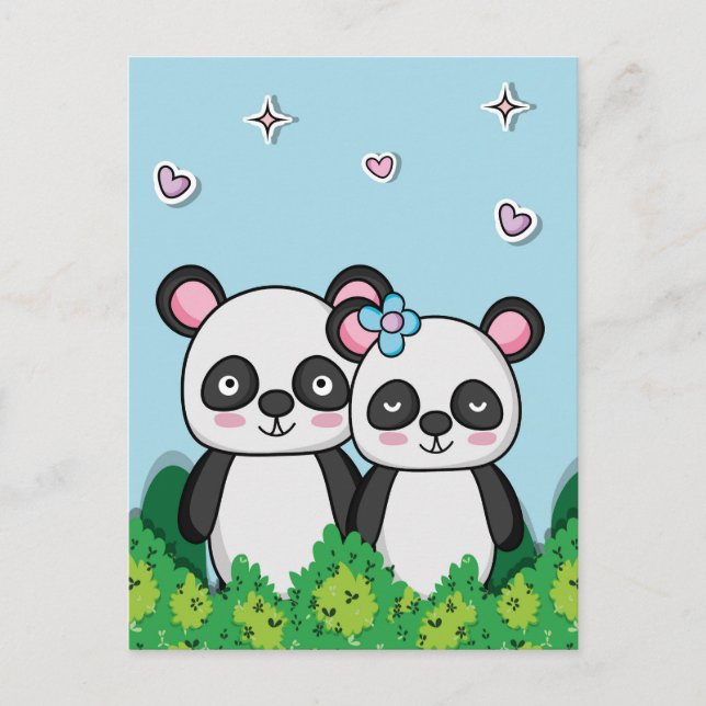 Pair of Pandas Holiday Postcard (Front)