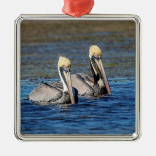 Pair of Pelicans Metal Ornament