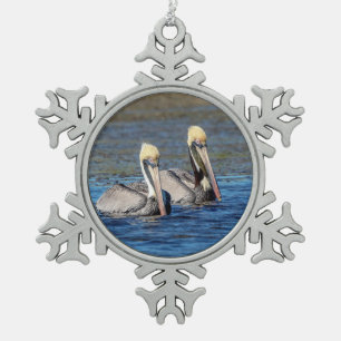 Pair of Pelicans Snowflake Pewter Christmas Ornament
