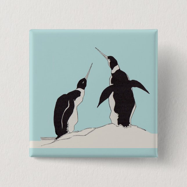 pair of penguins 2 inch square button (Front)