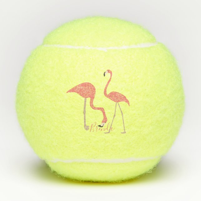 Pair Of Pink Flamingos Monogrammed Tennis Balls (Front)