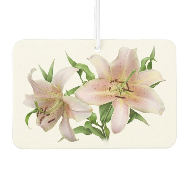 Pair of Pink Lilies Botanical Art Personalized  Air Freshener (Front)
